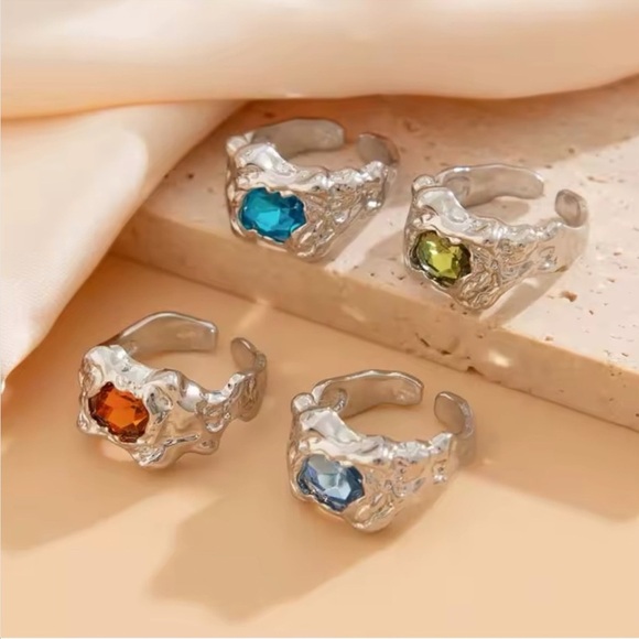 Anthropologie Jewelry - Vintage Faro Elegant Silver Colorful Gemstone Adjustable Ring Set